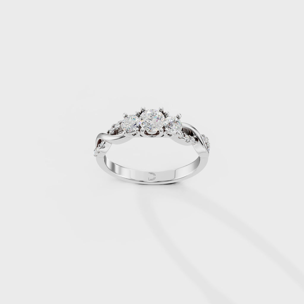 Petite Twisted Vine Three Stone Diamond Engagement Ring