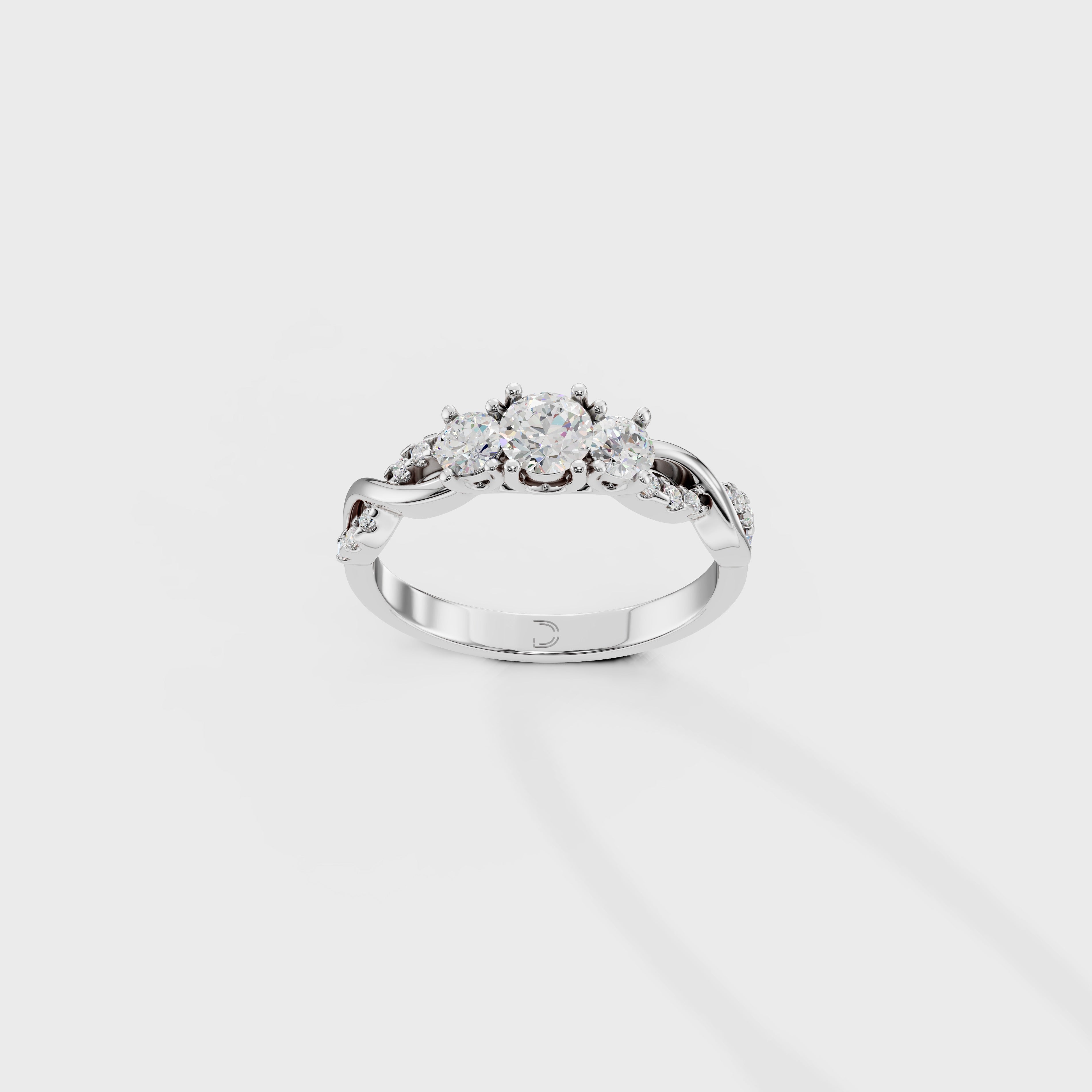 Petite Twisted Vine Three Stone Diamond Engagement Ring