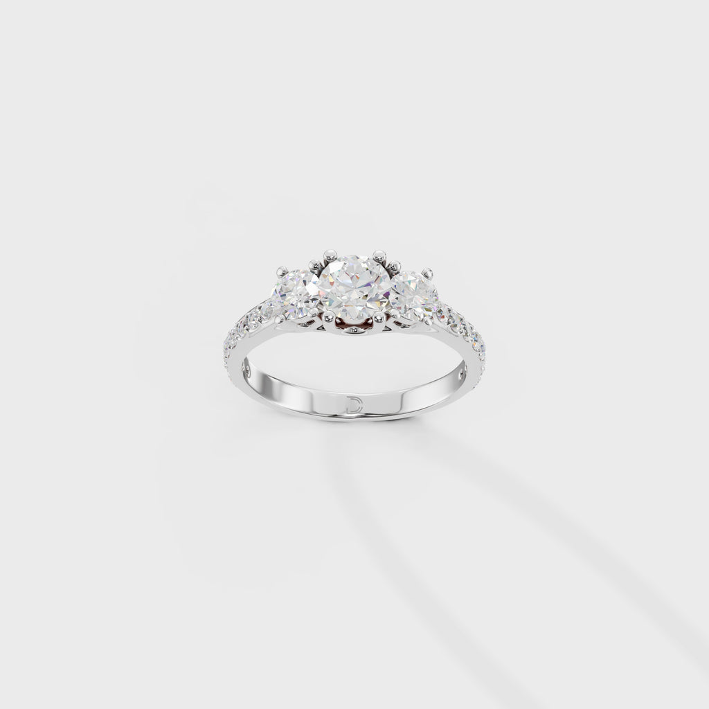 Trilogy Diamond Engagement Ring with Pave Band