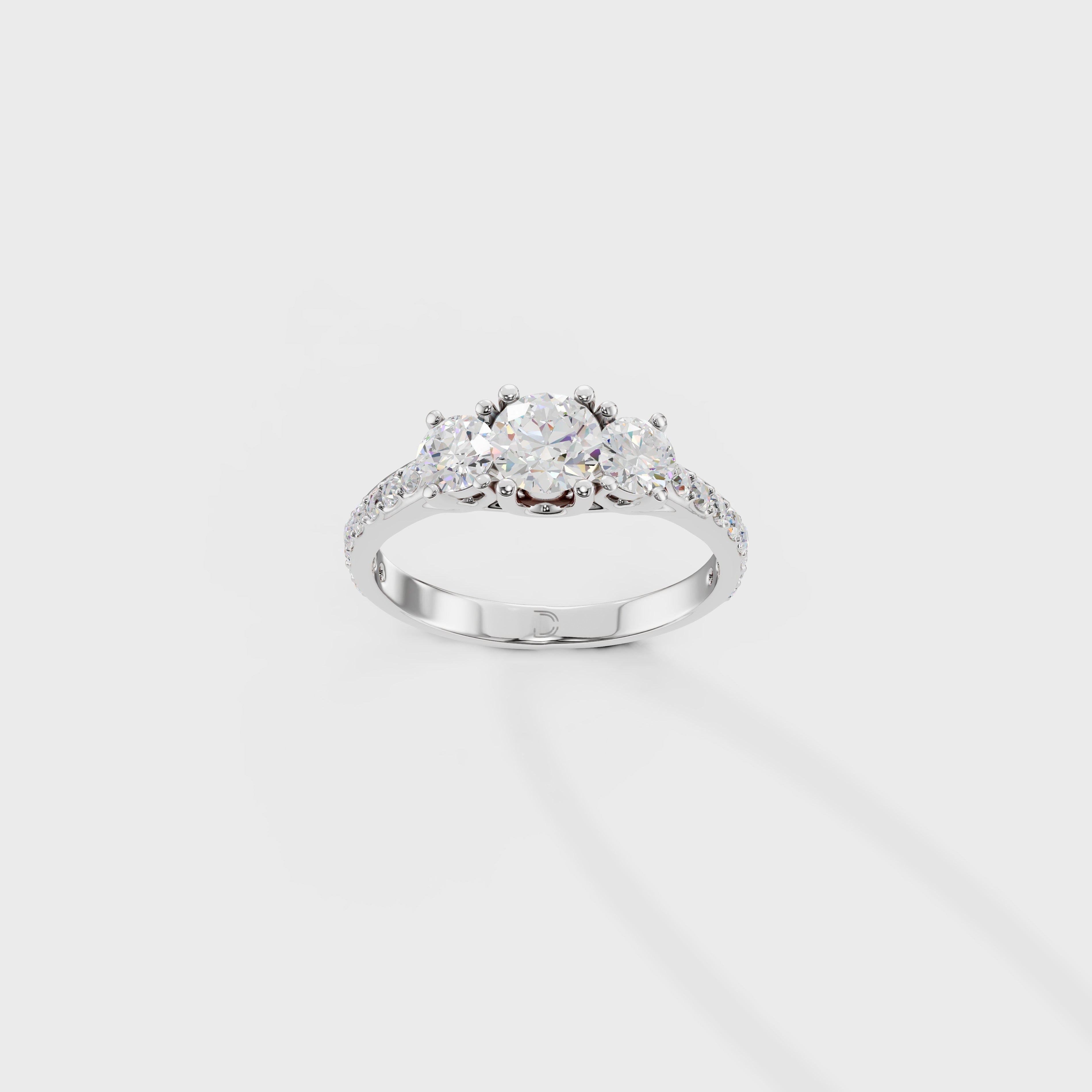 Trilogy Diamond Engagement Ring with Pave Band
