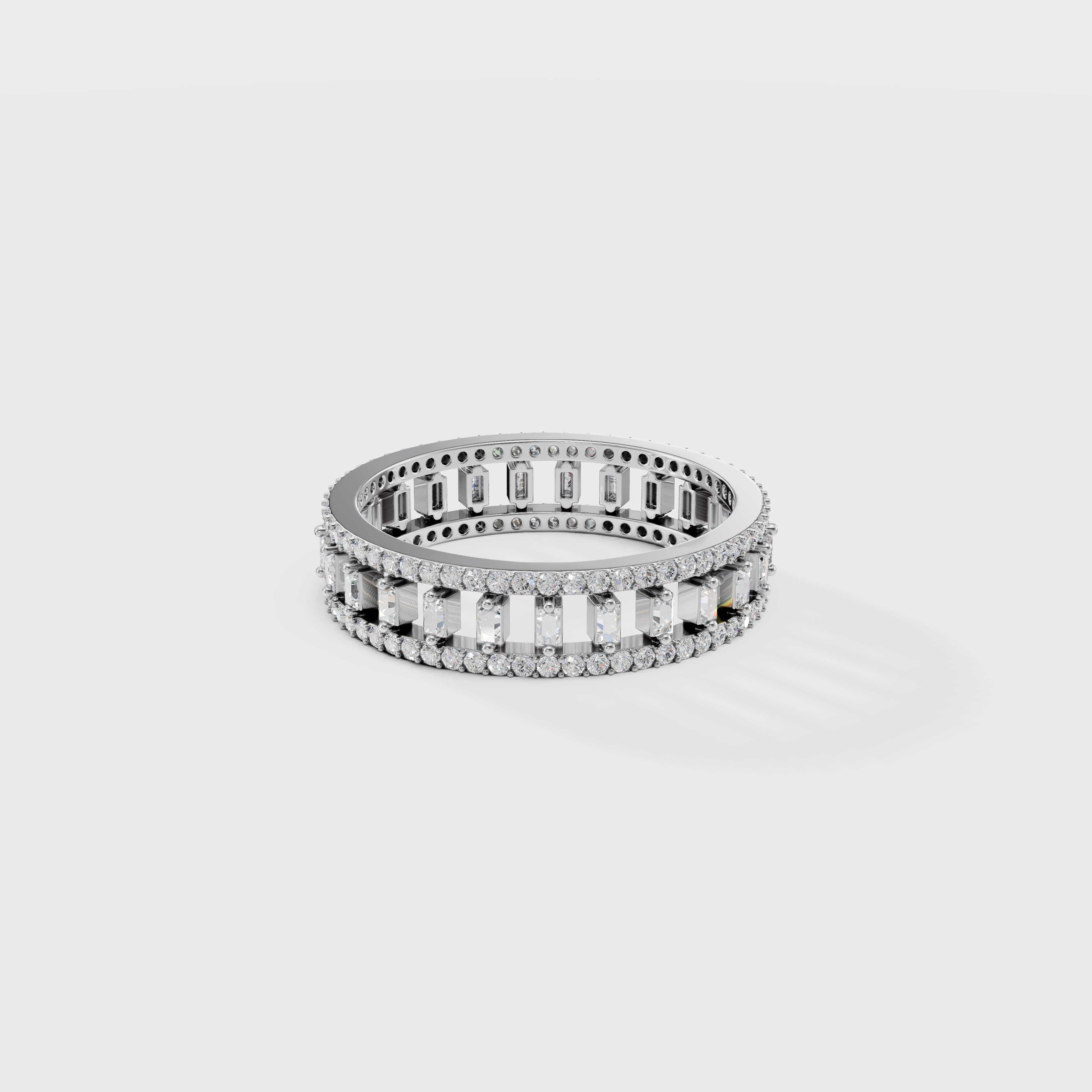 Round & Baguette Spaced Diamond Ring