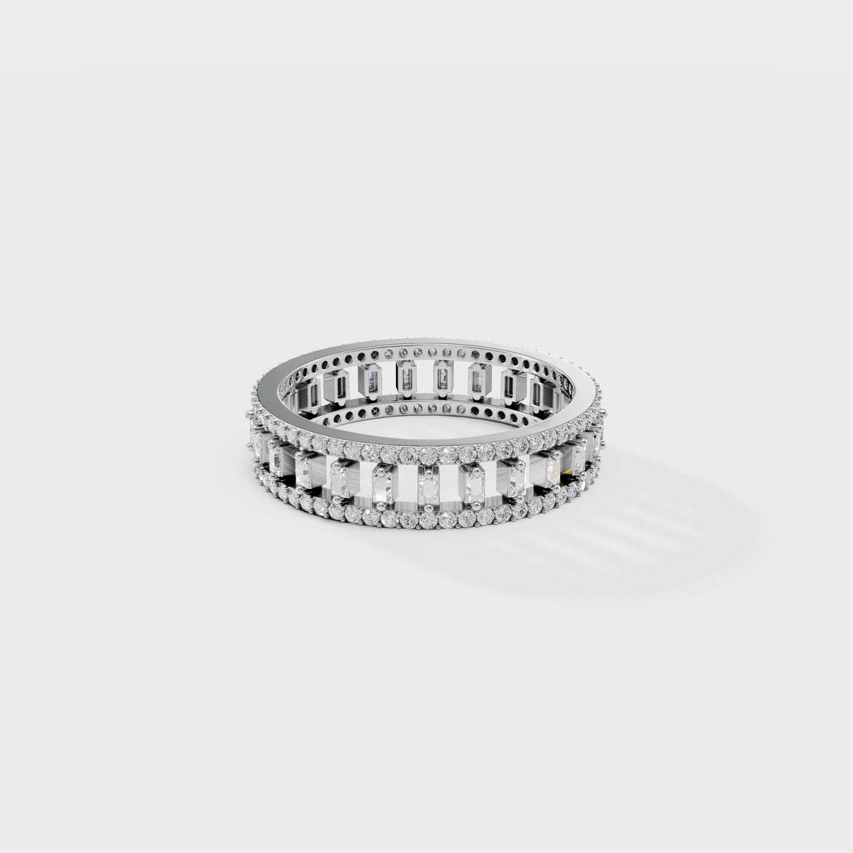 Round & Baguette Spaced Diamond Ring