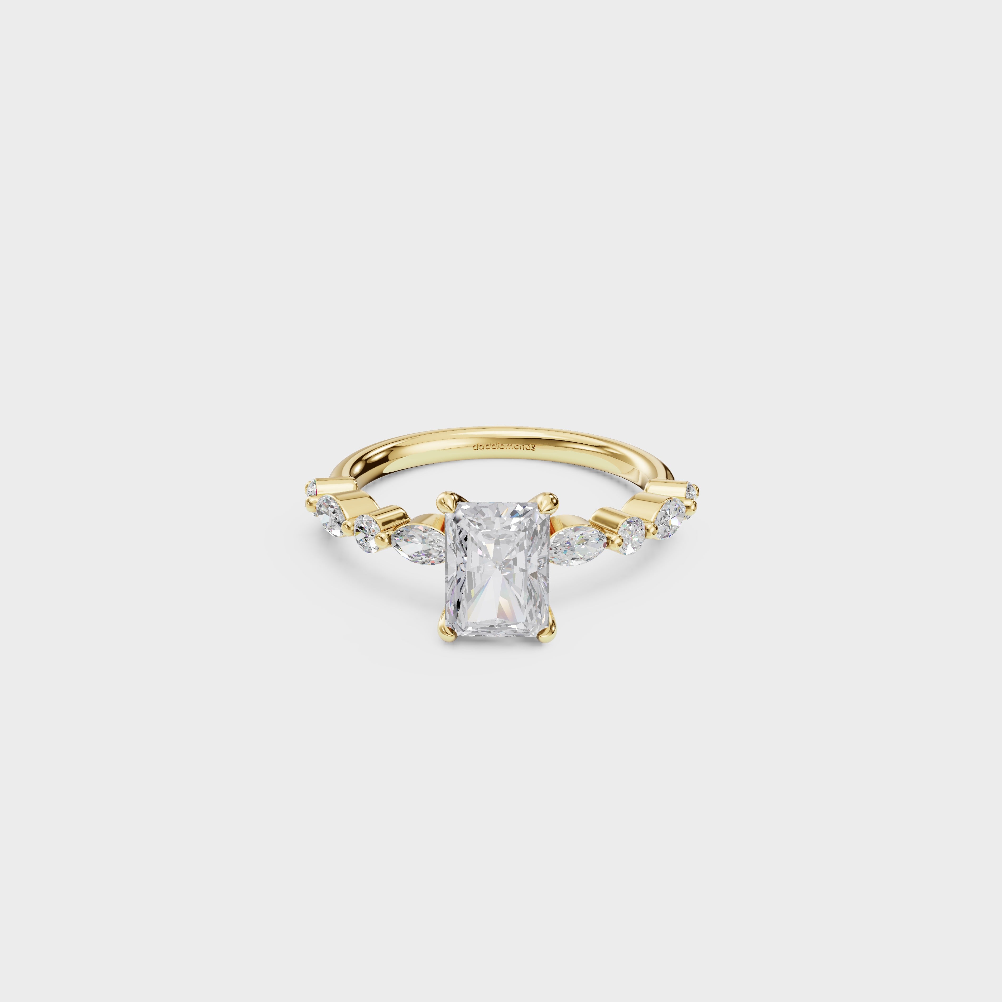 Radiant Cut Diamond Engagement Ring with Marquise & Round Side Stones