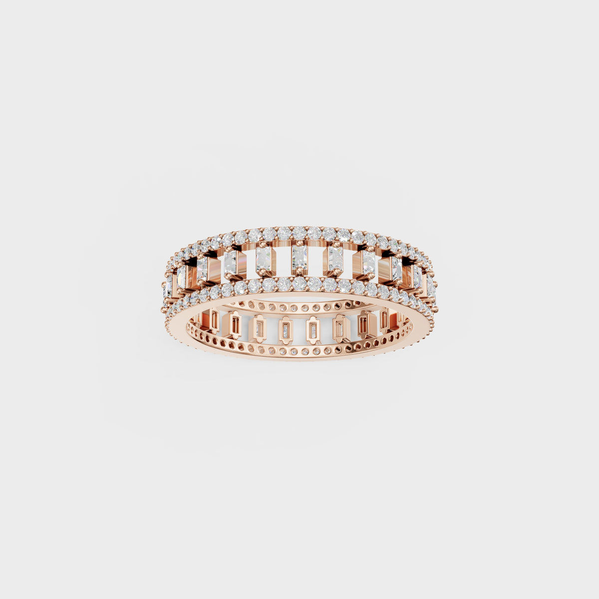 Round & Baguette Spaced Diamond Ring