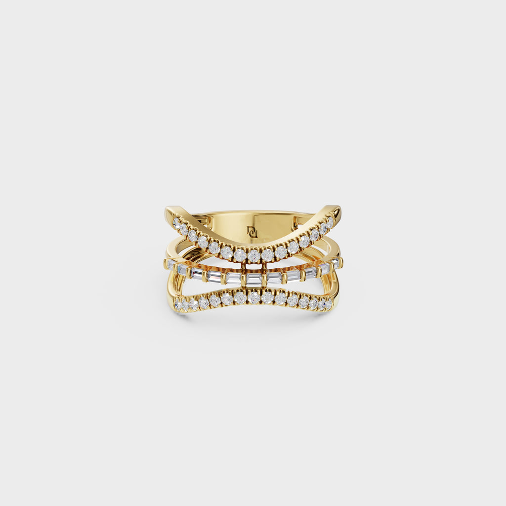Baguette & Round Diamond Crossover Ring
