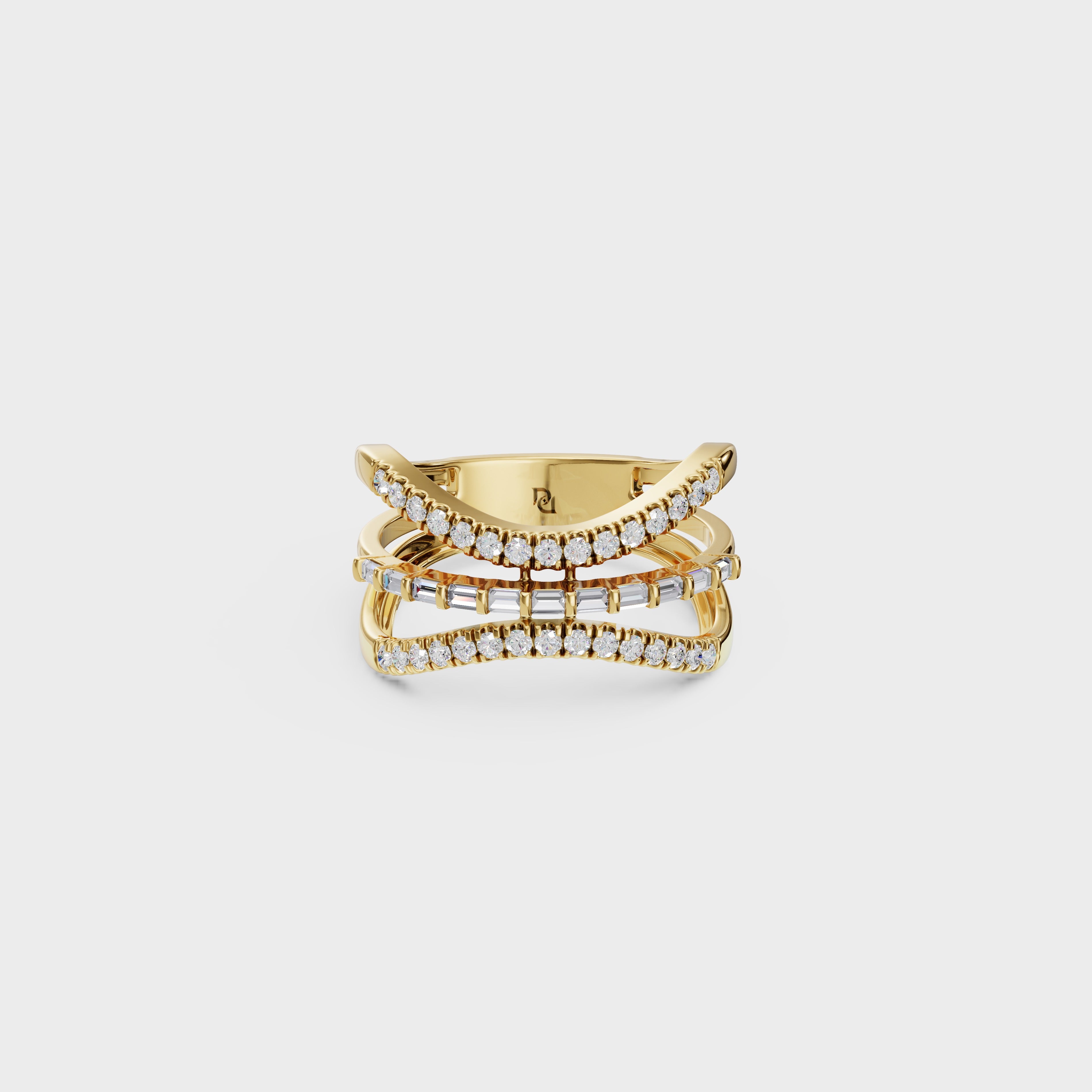 Baguette & Round Diamond Crossover Ring