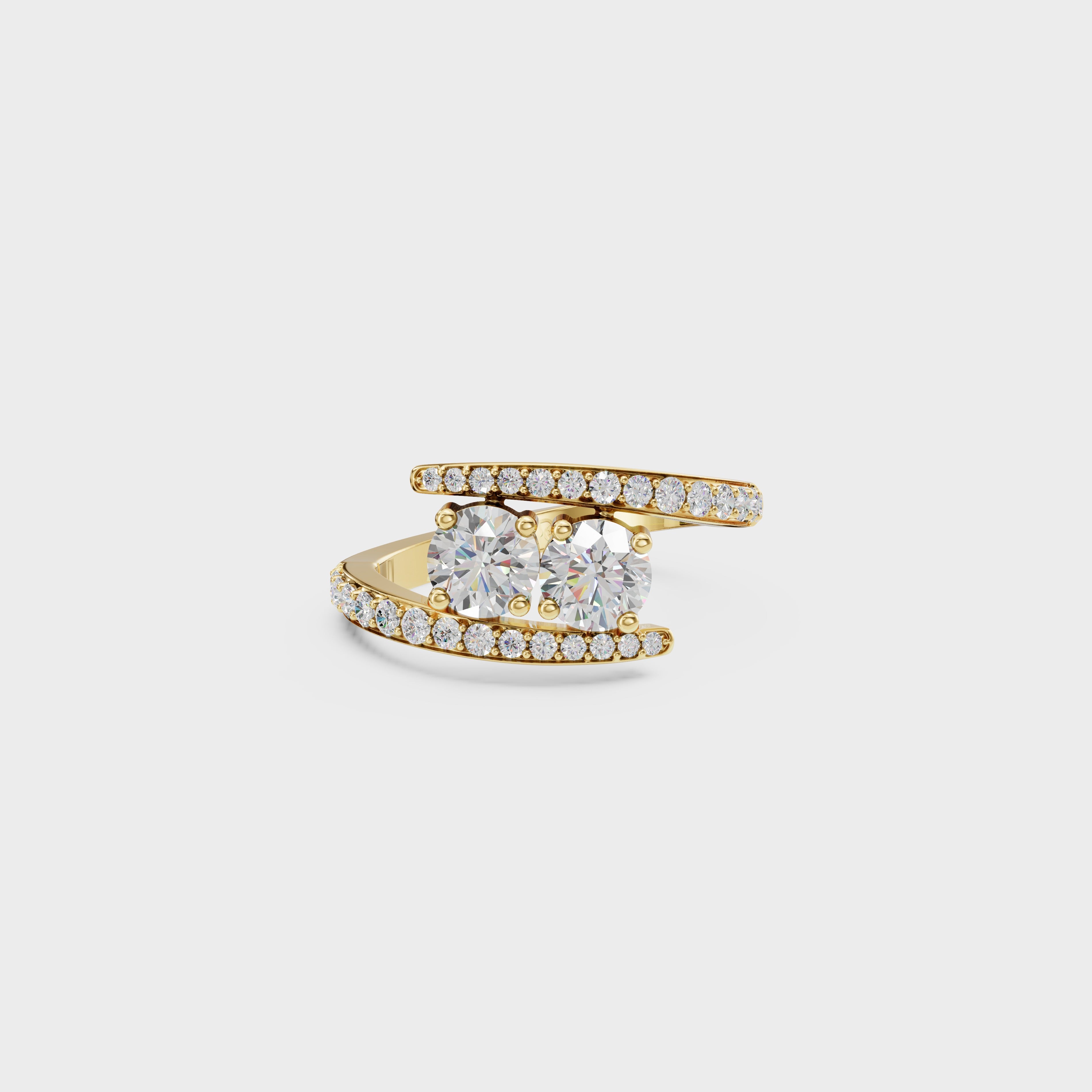 Two-Stone Bypass Engagement Ring with Pavé Accents