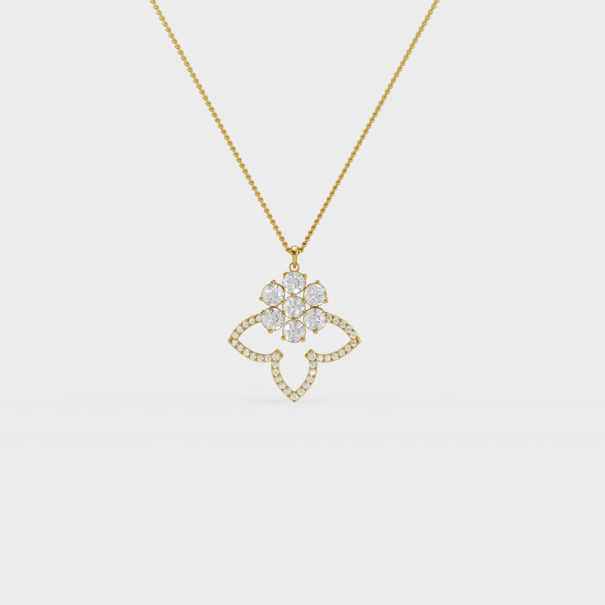 Three Petals Cluster Diamond Floral Pendant
