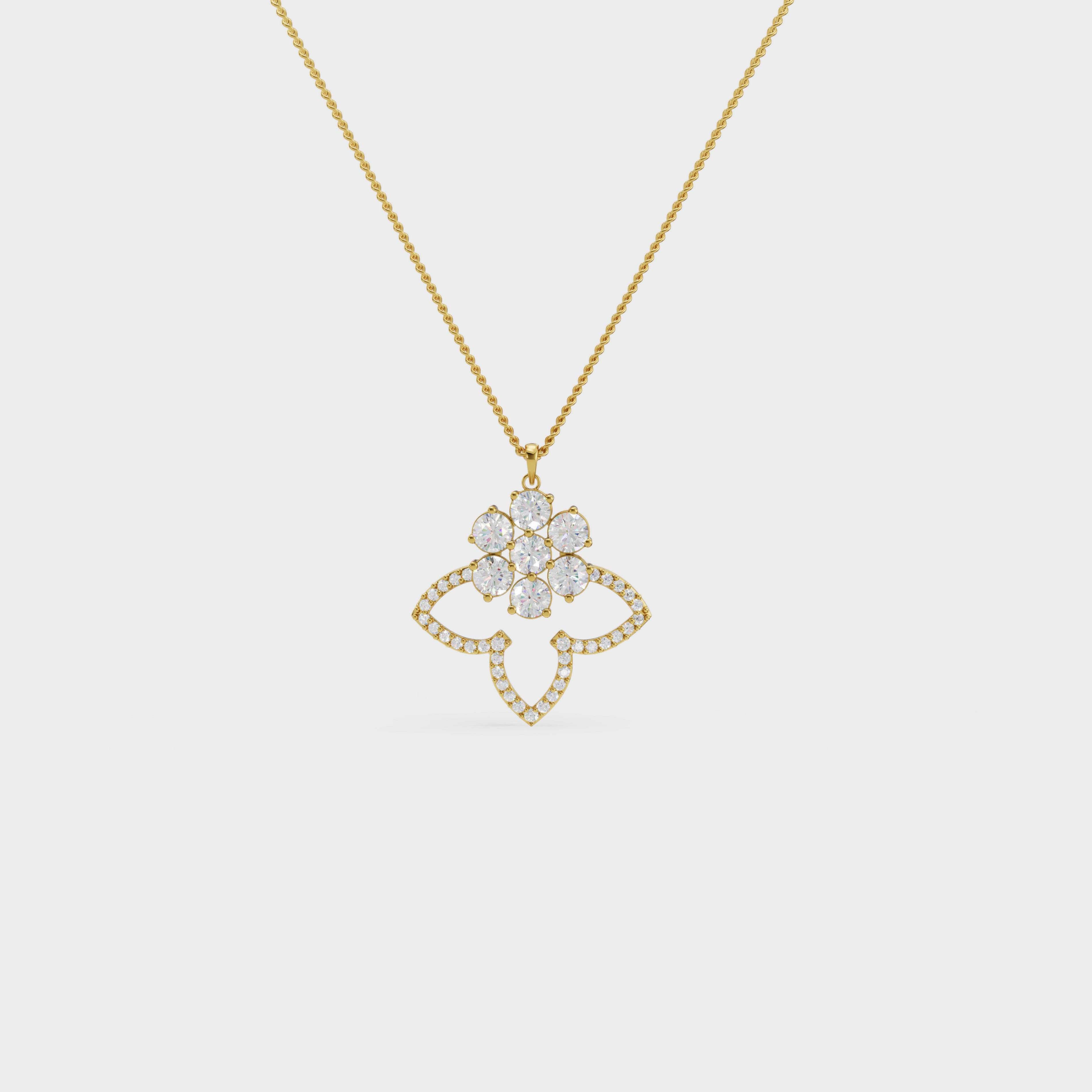 Three Petals Cluster Diamond Floral Pendant