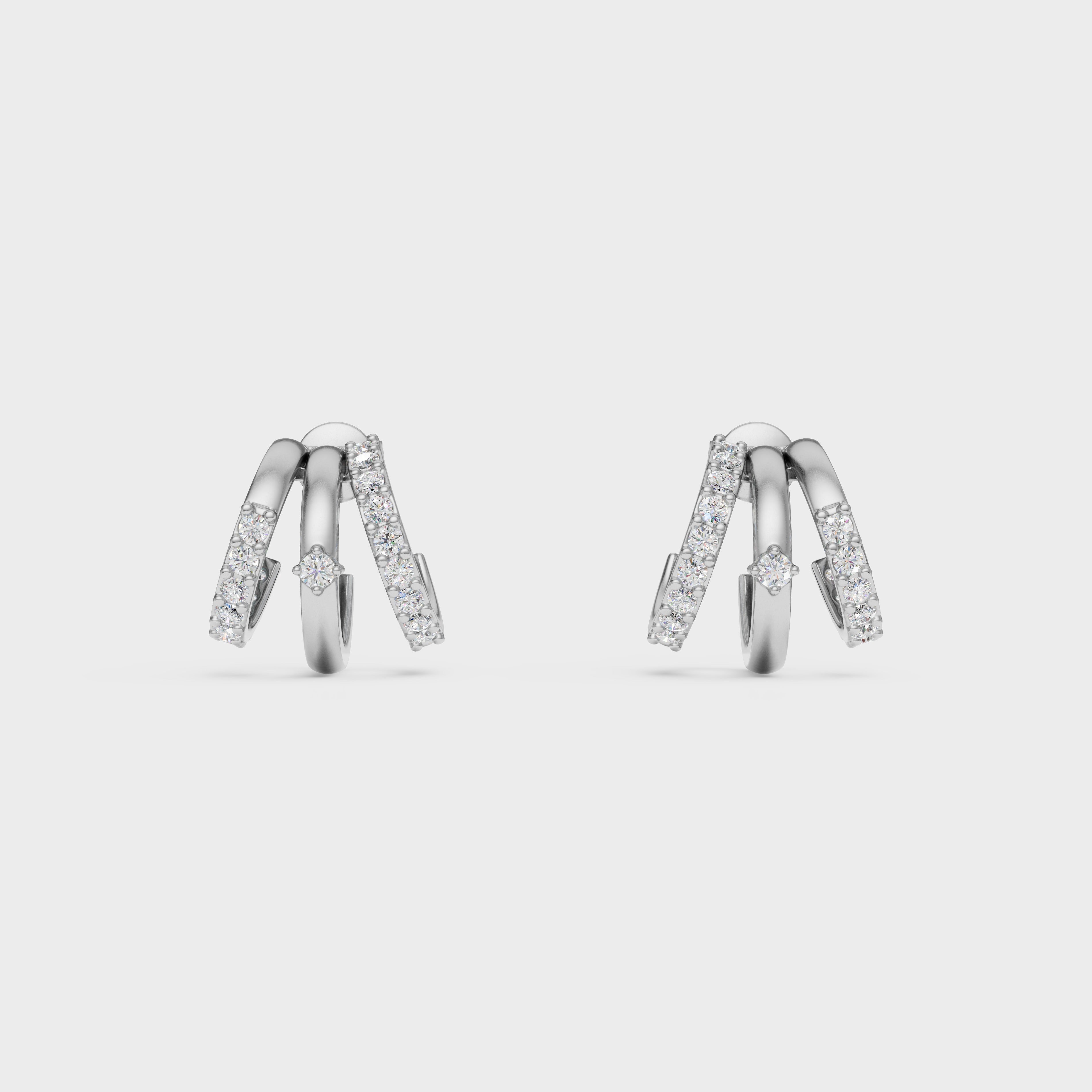 Triple Row Diamond Huggie Earrings