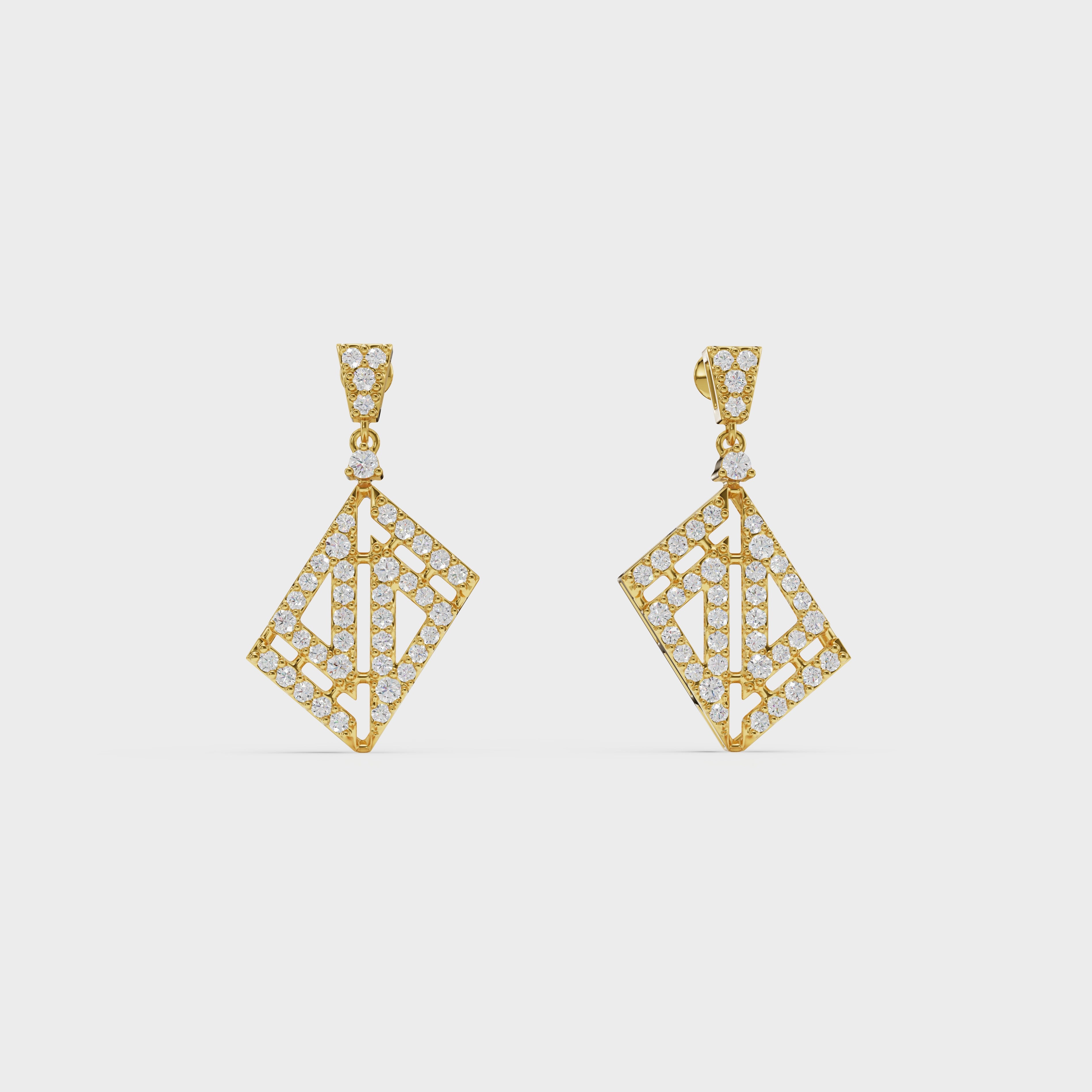 Geometric Drop Diamond Earrings