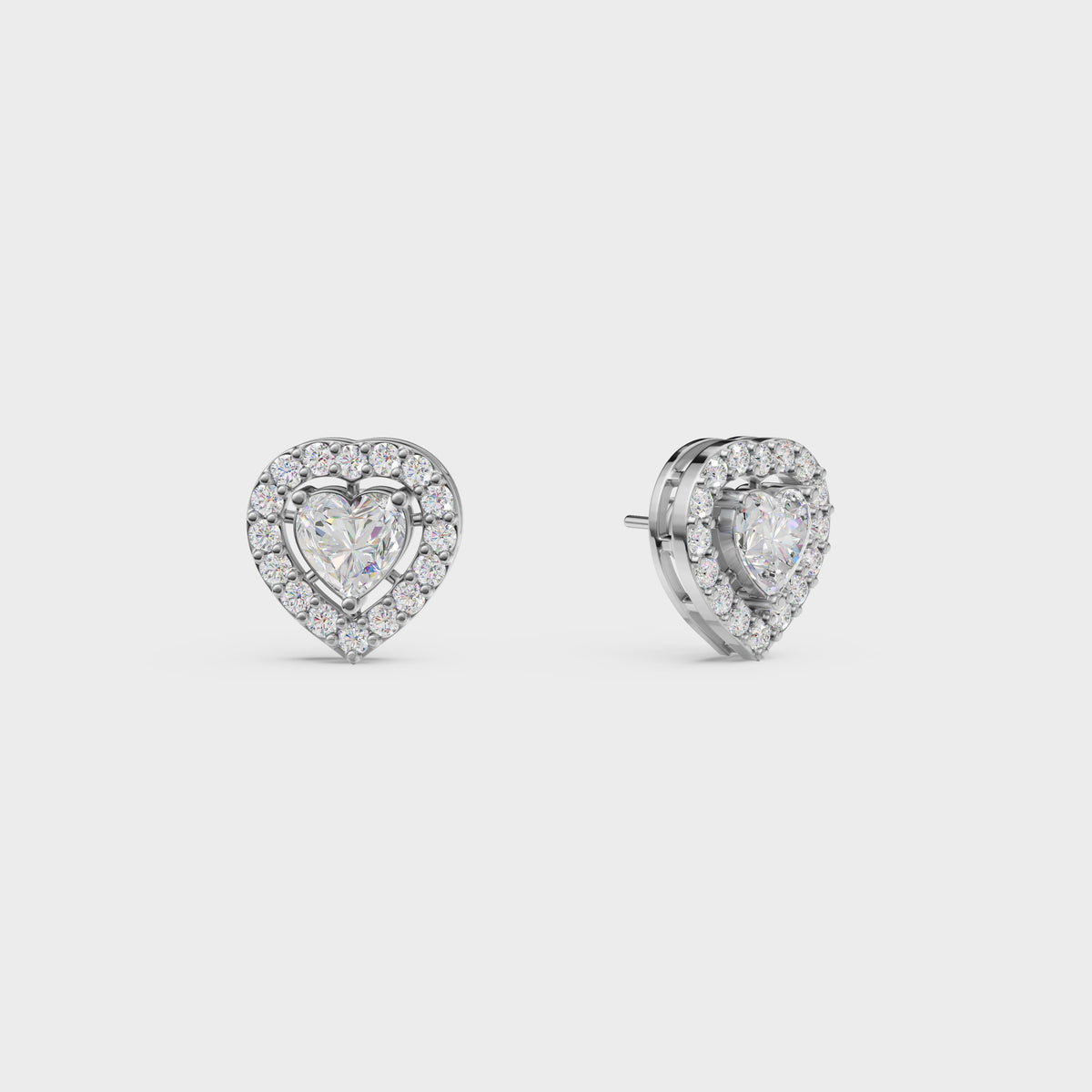 Heart Cut Halo Stud Earrings