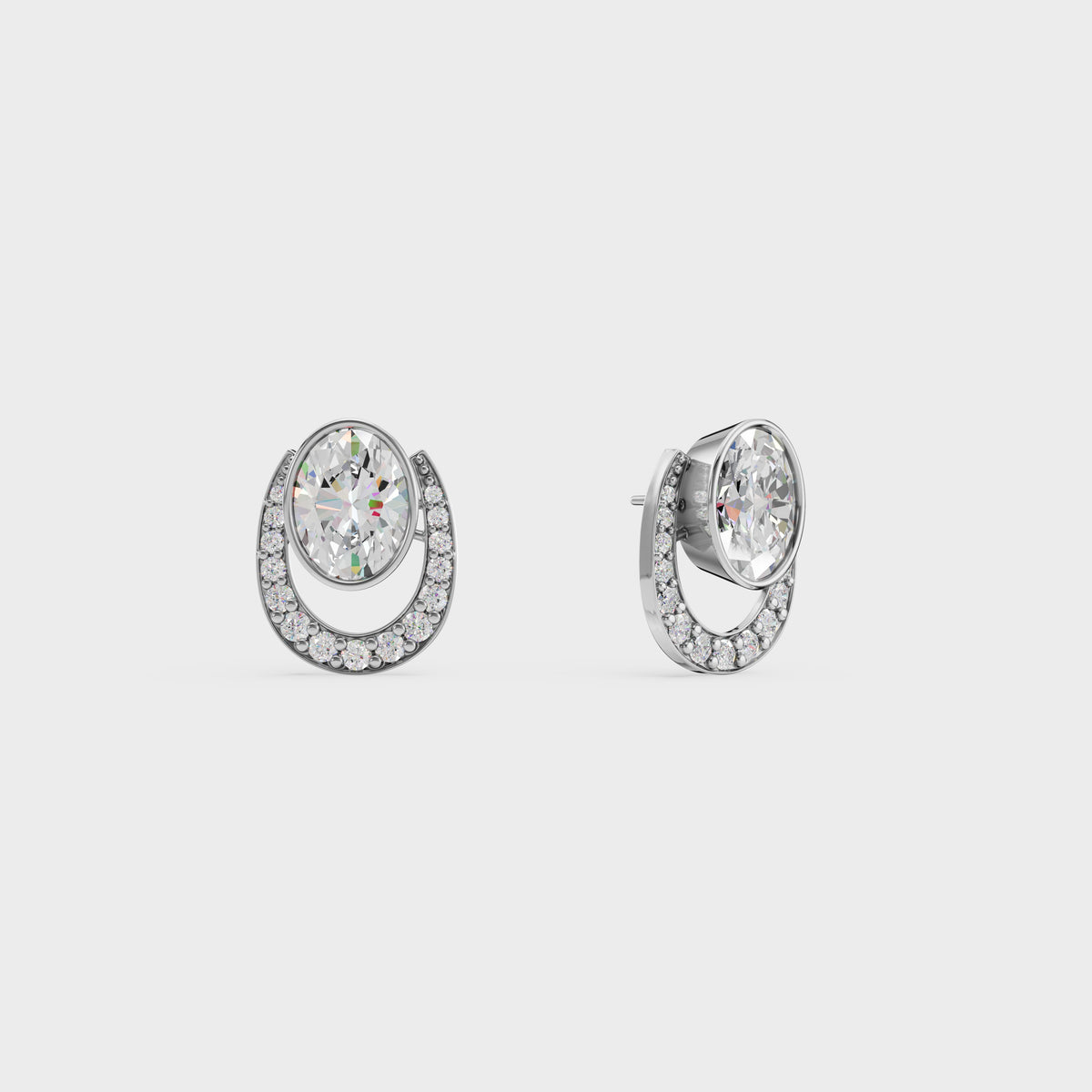 Oval & Pave Crescent Stud Earrings