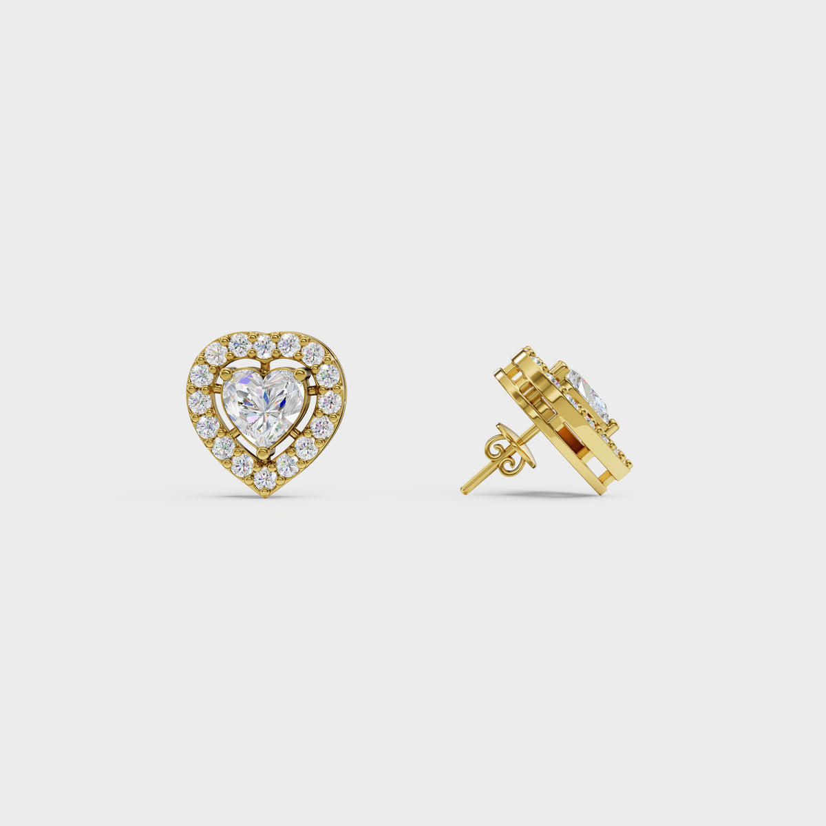 Heart Cut Halo Stud Earrings