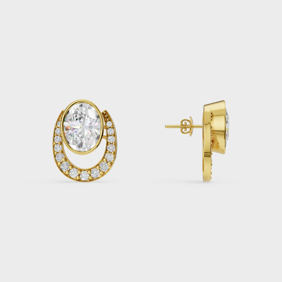 Oval & Pave Crescent Stud Earrings