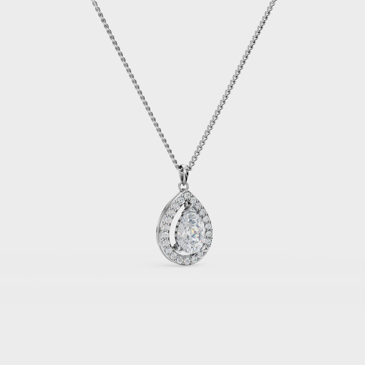 Luminous 1ct Pear Cut Halo diamond pendant