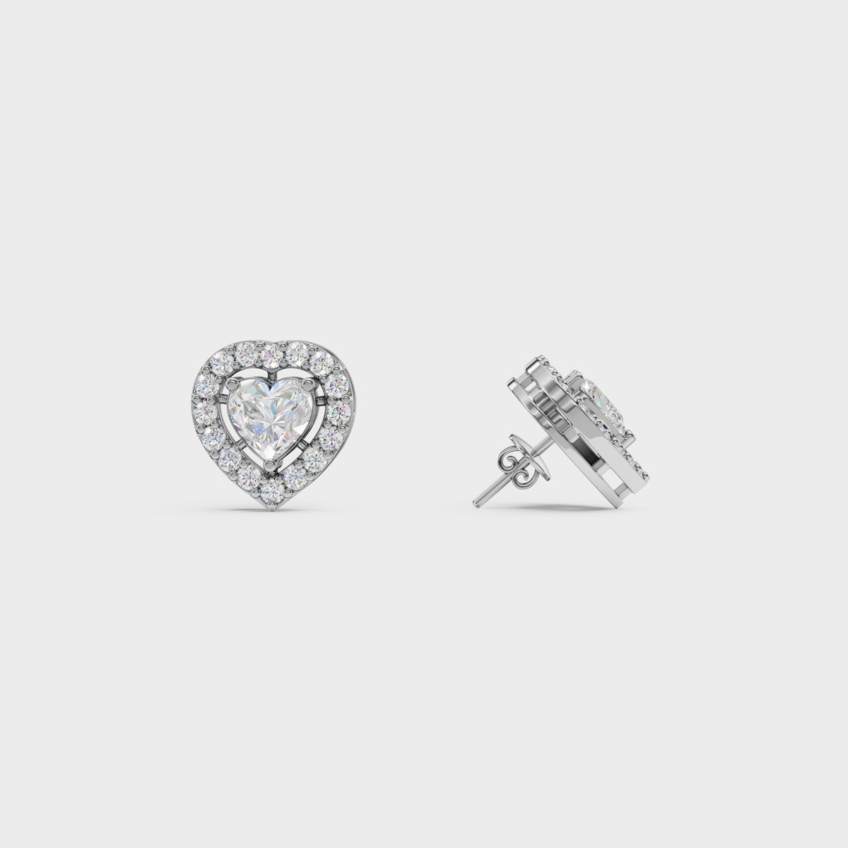 Heart Cut Halo Stud Earrings