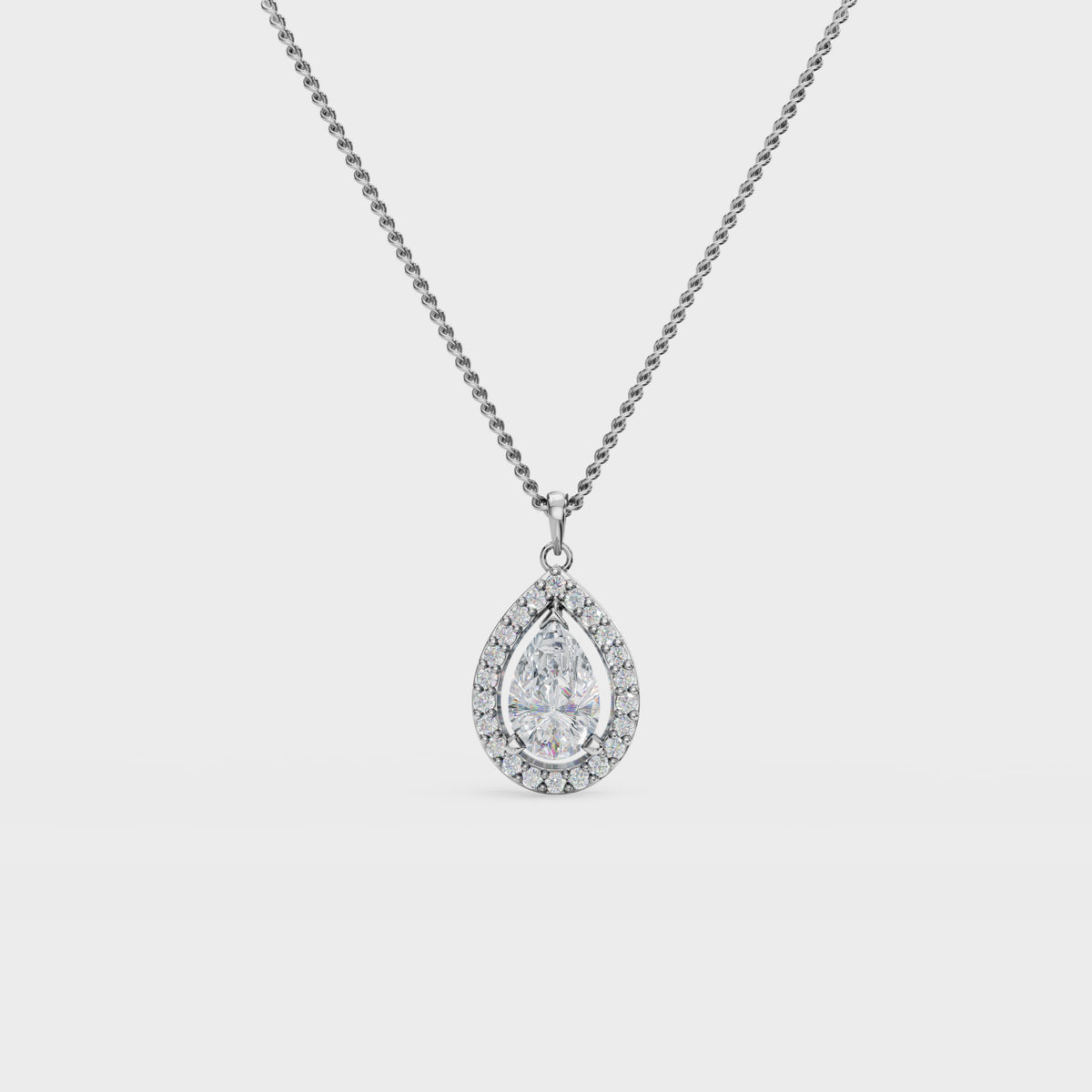 Luminous 1ct Pear Cut Halo diamond pendant