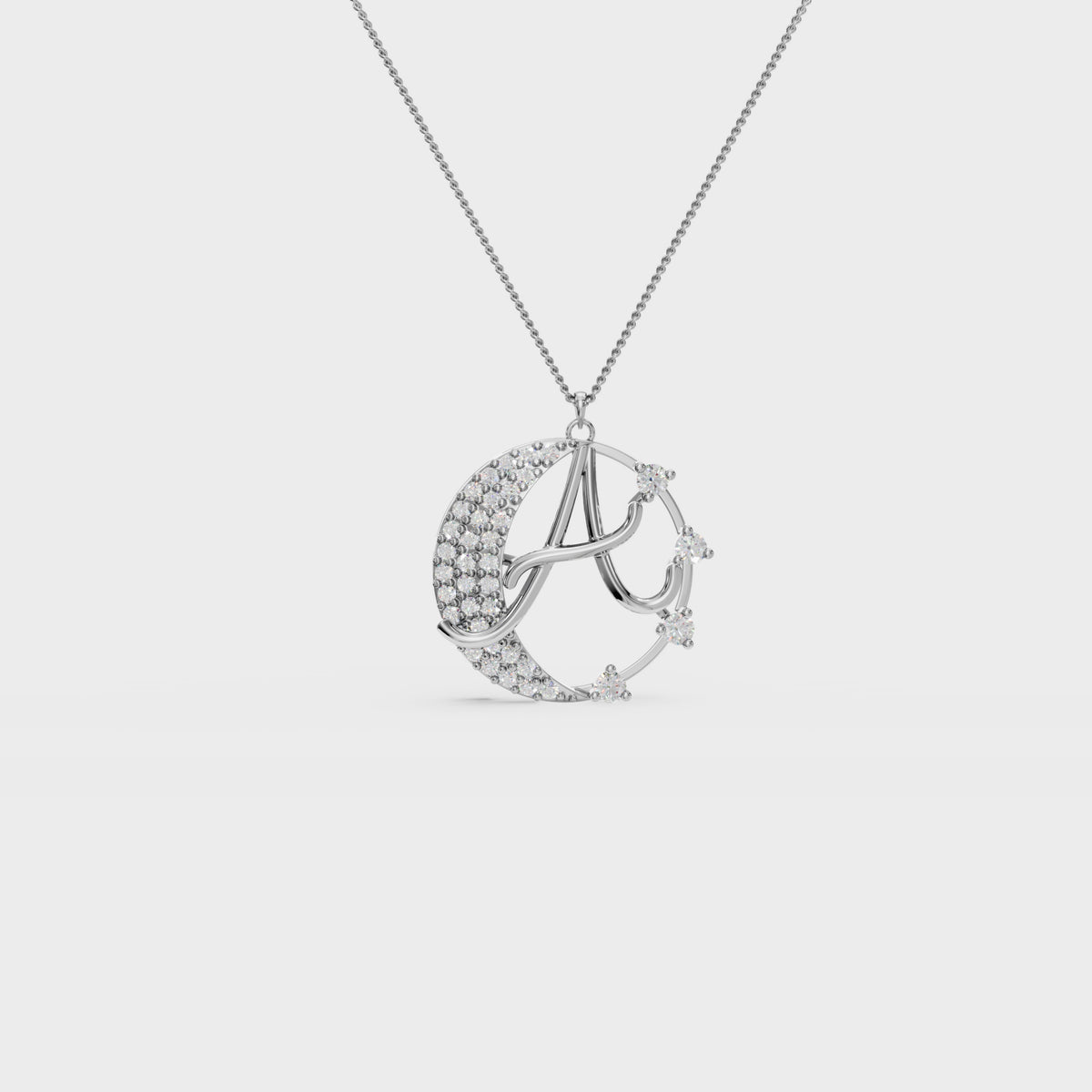 Crescent A Intial Pendant
