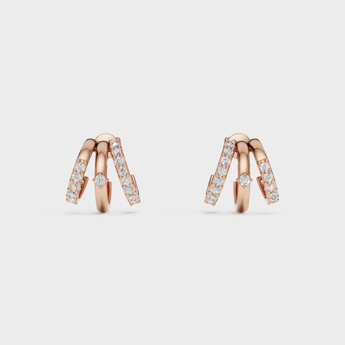 Triple Row Diamond Huggie Earrings