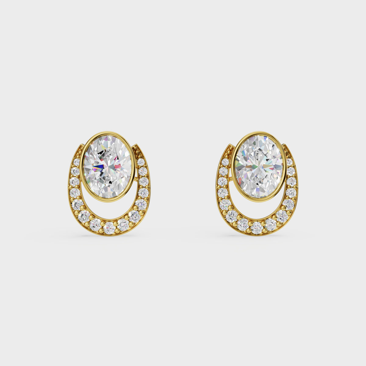 Oval & Pave Crescent Stud Earrings