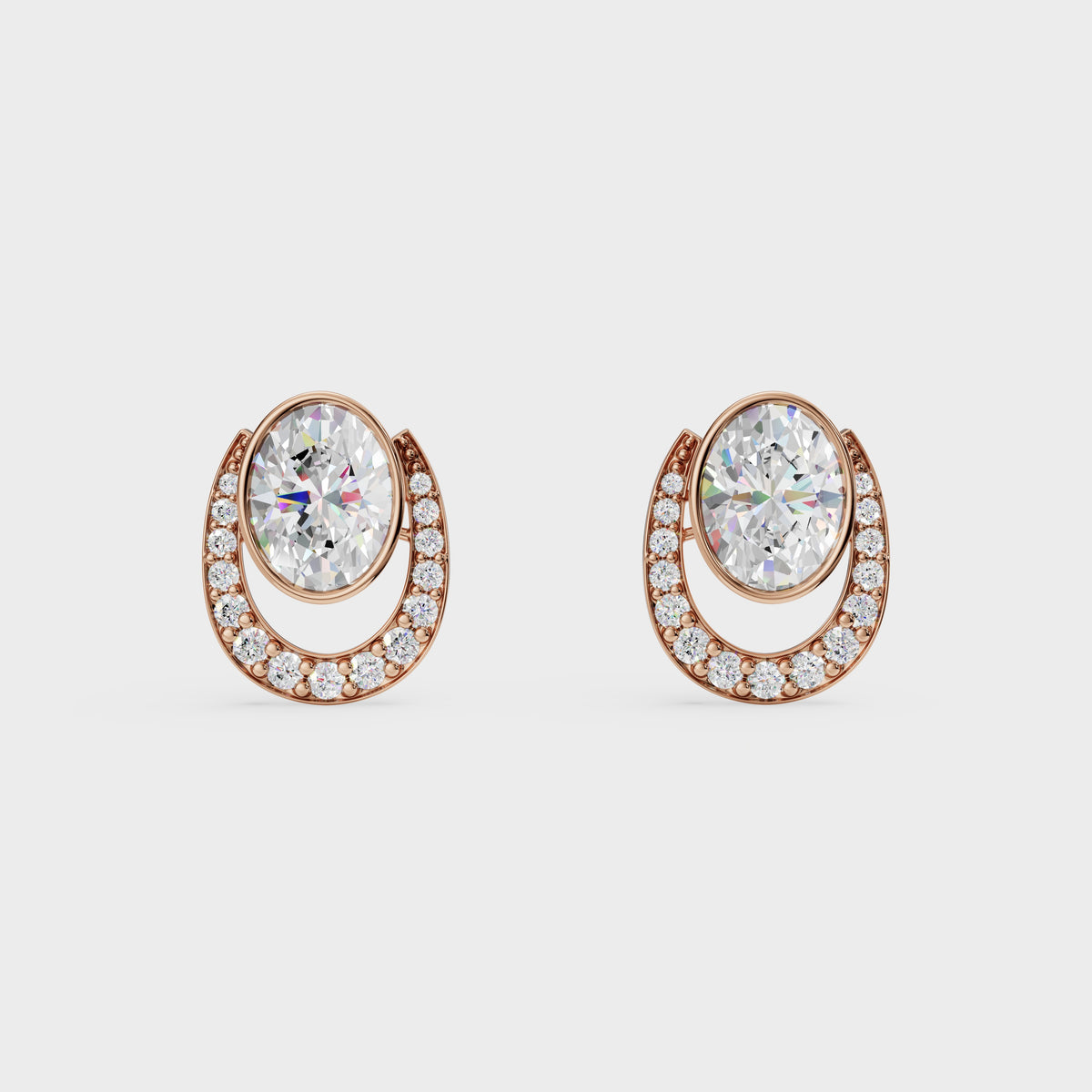 Oval & Pave Crescent Stud Earrings