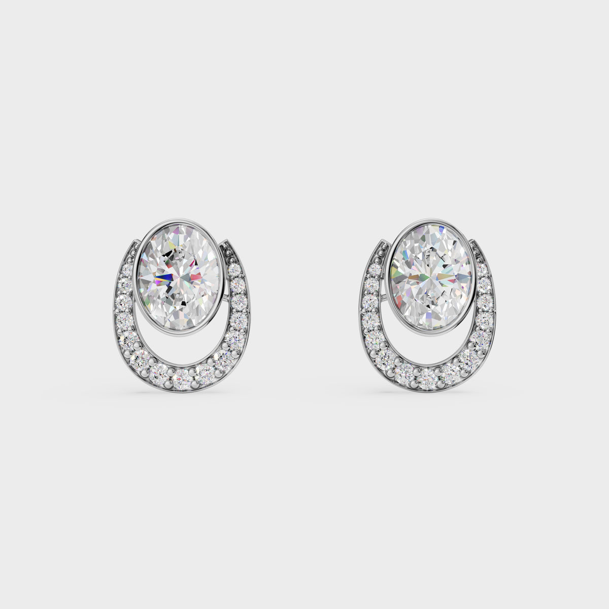 Oval & Pave Crescent Stud Earrings