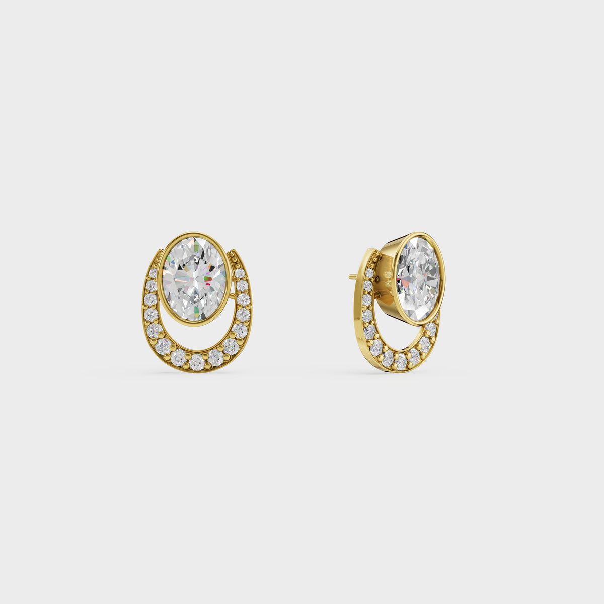 Oval & Pave Crescent Stud Earrings