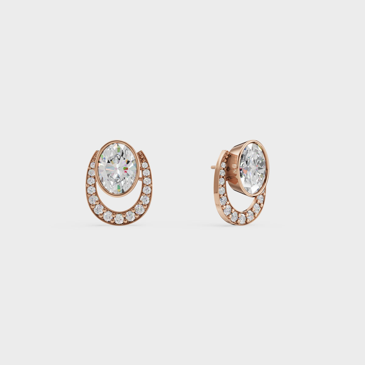 Oval & Pave Crescent Stud Earrings