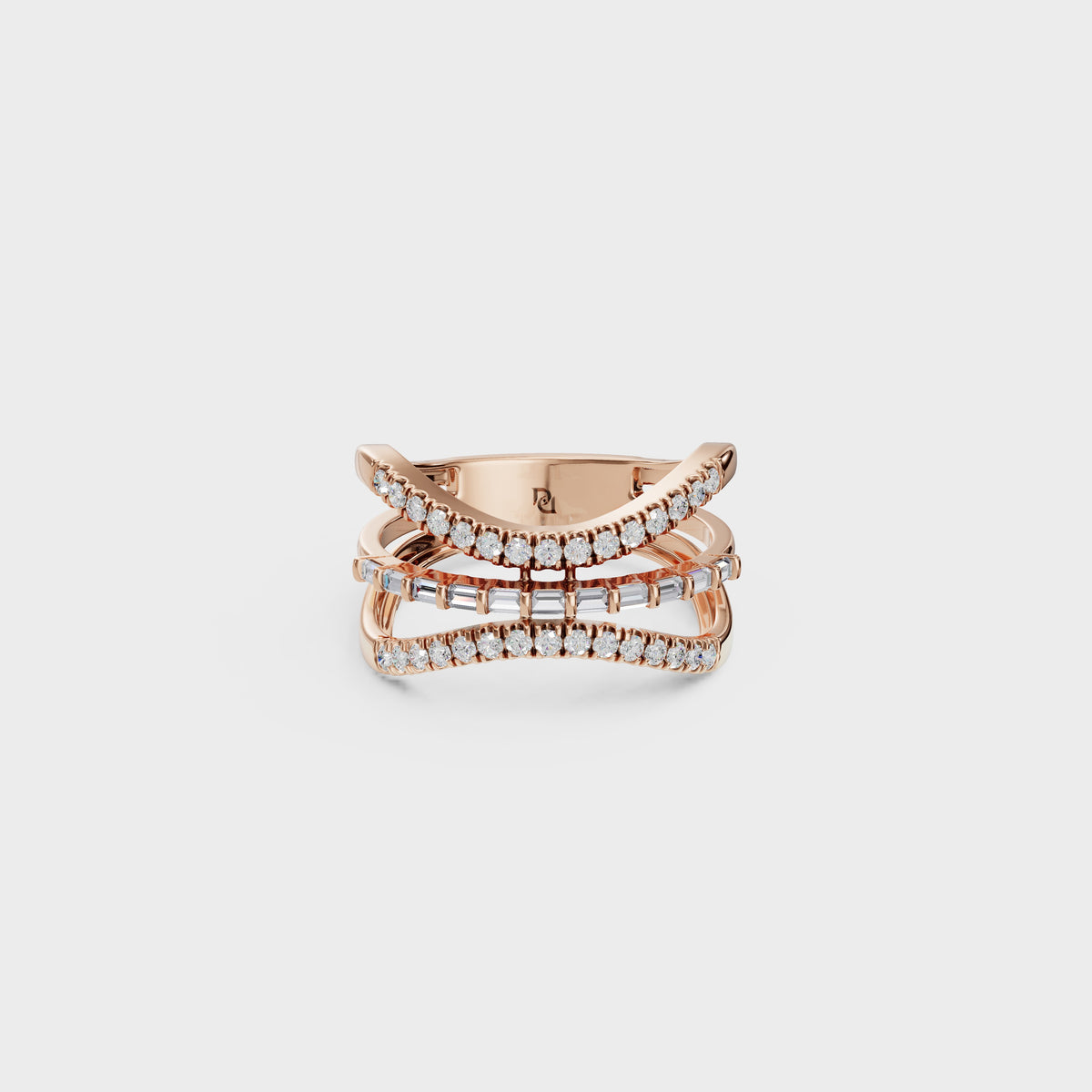 Baguette & Round Diamond Crossover Ring