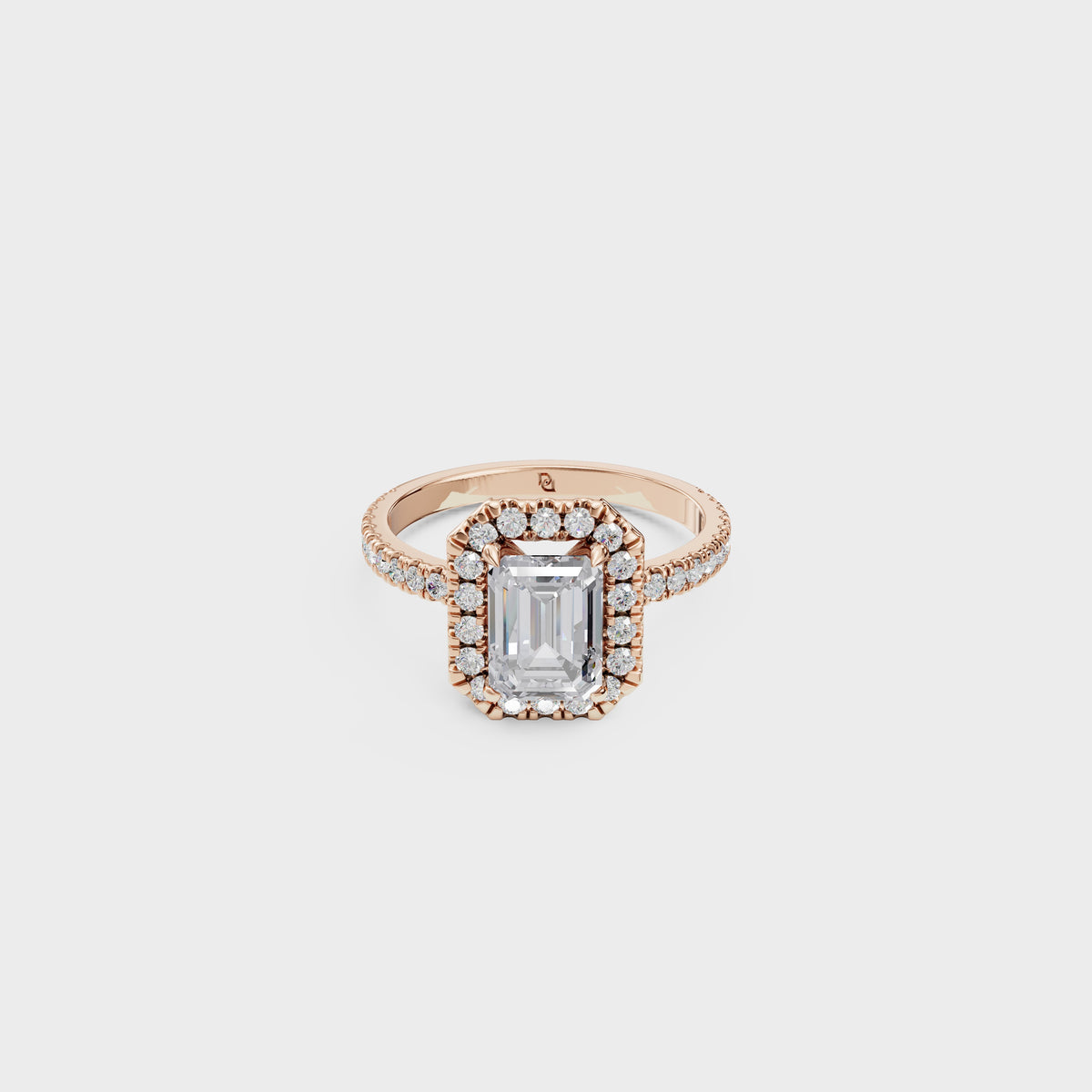 1.50ct Emerald Cut Diamond Halo Engagement Ring with Pave Band