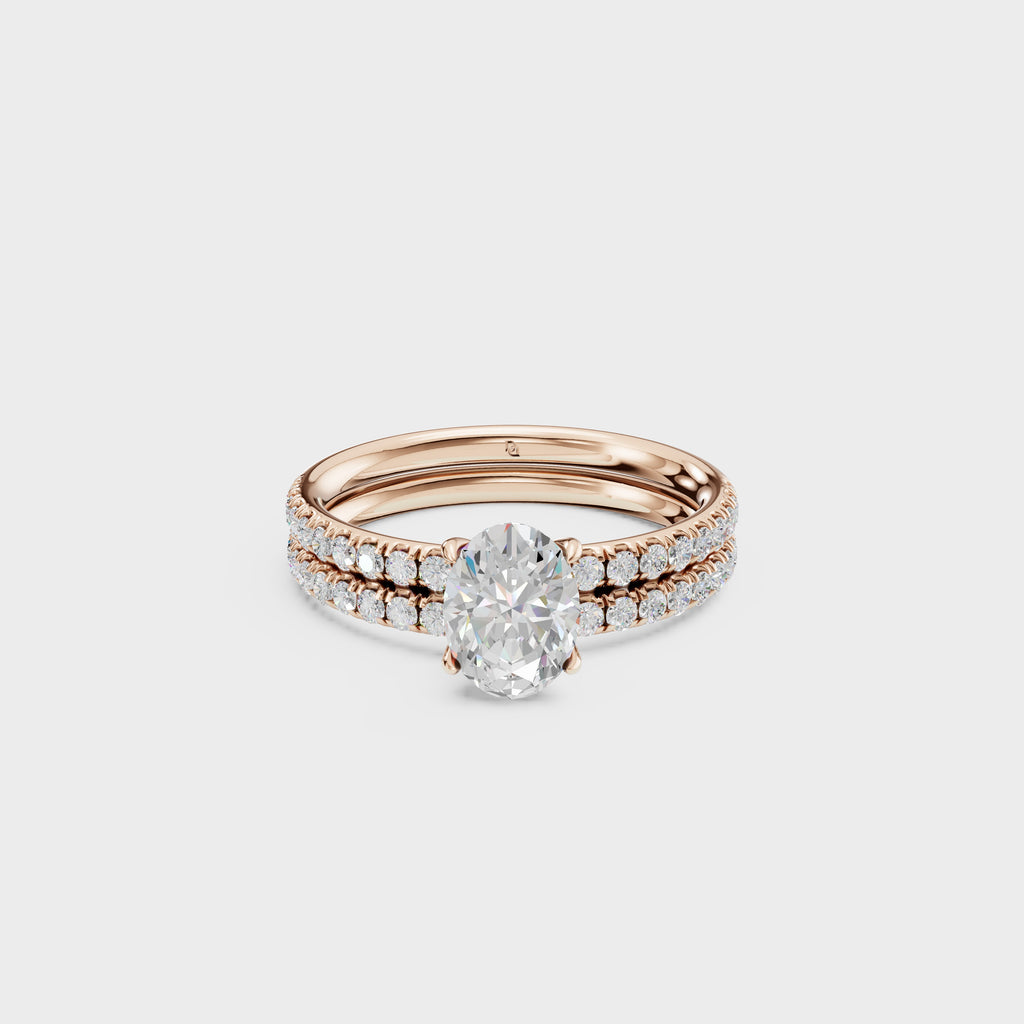 Oval Diamond Solitaire with Pave Wedding Band