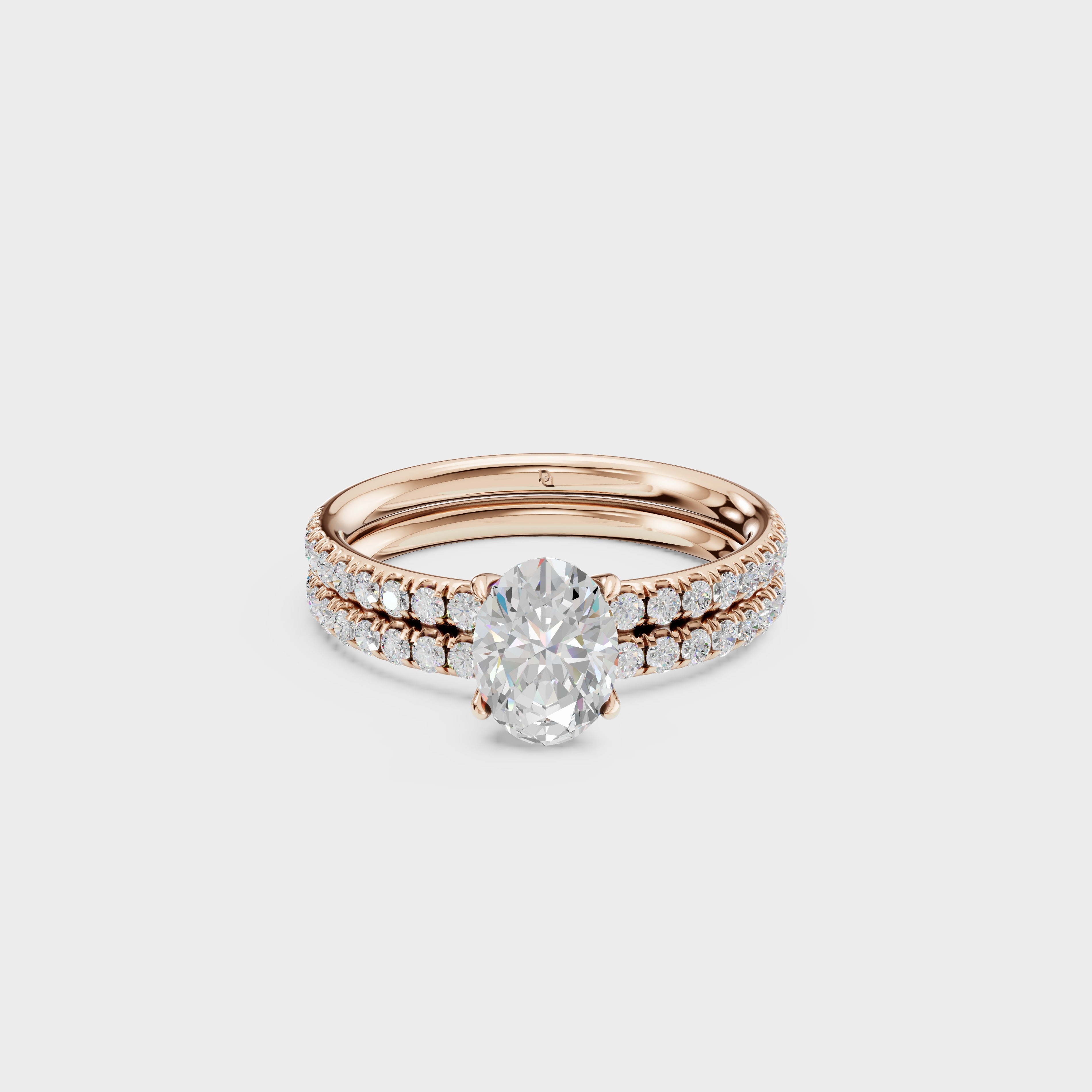 Oval Diamond Solitaire with Pave Wedding Band