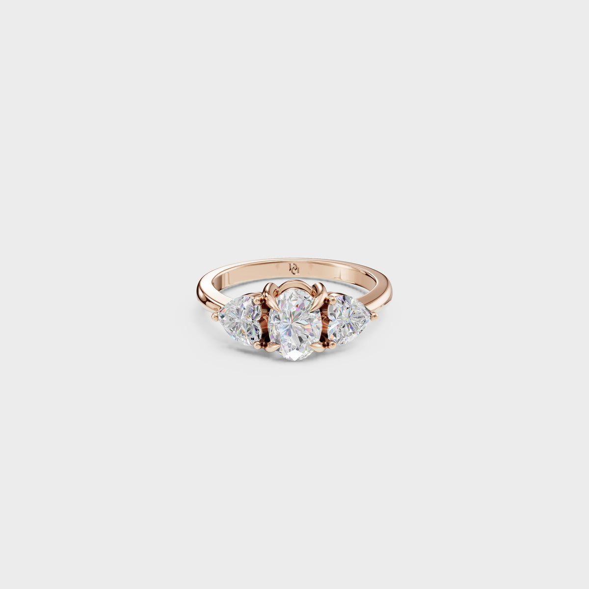 Three Stone Oval & Heart Cut Diamond Engagement Ring