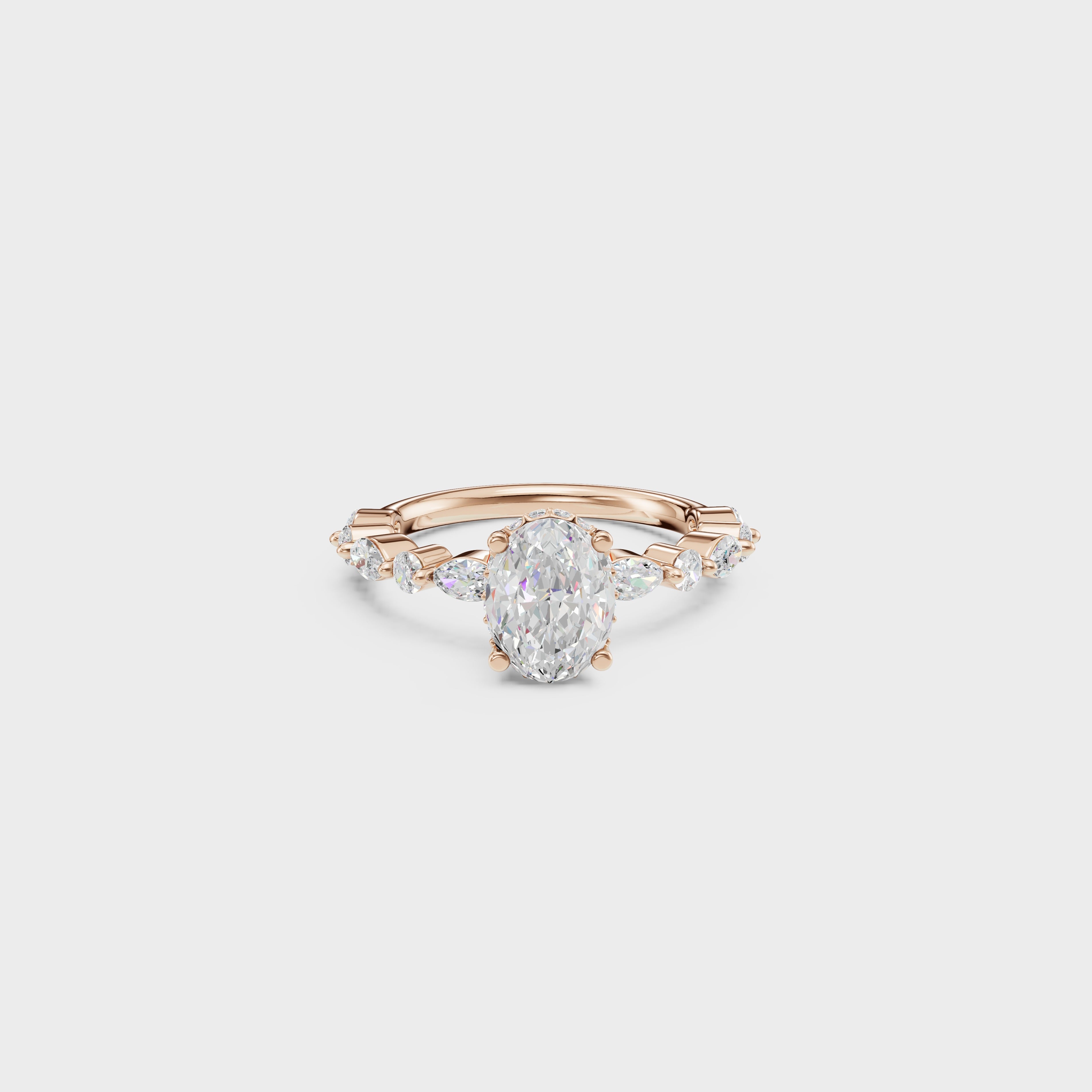 Oval Diamond Engagement Ring with Marquise Accents