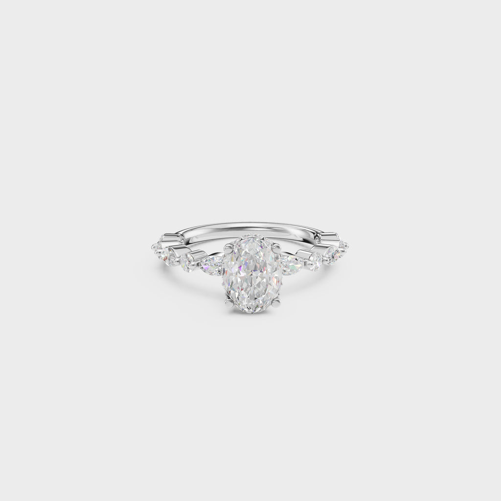 Oval Diamond Engagement Ring with Marquise Accents