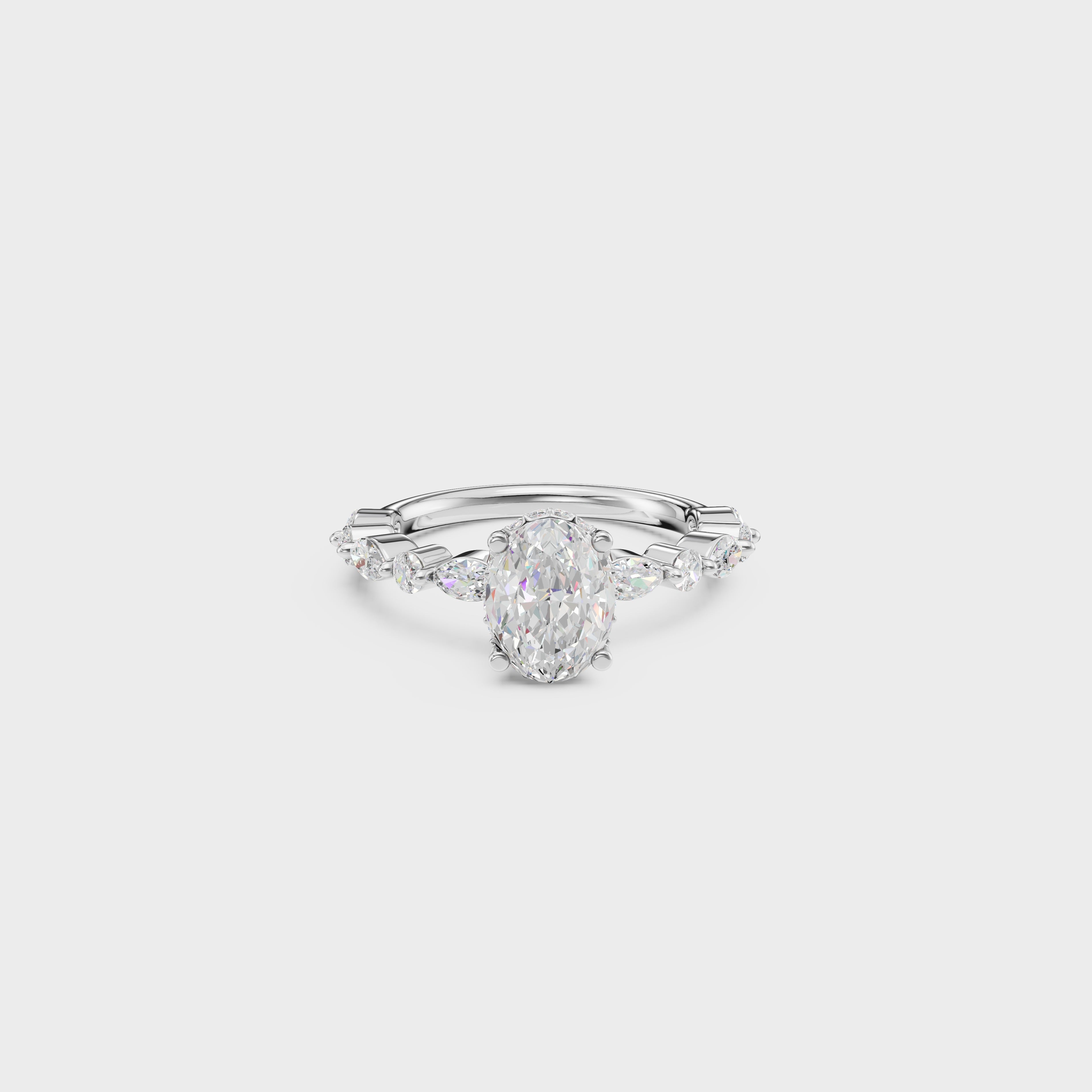 Oval Diamond Engagement Ring with Marquise Accents