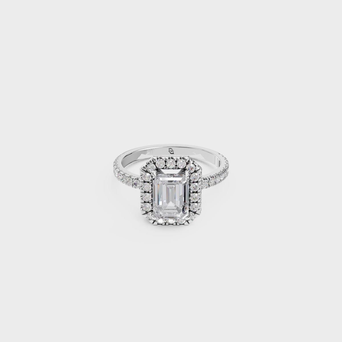 1.50ct Emerald Cut Diamond Halo Engagement Ring with Pave Band