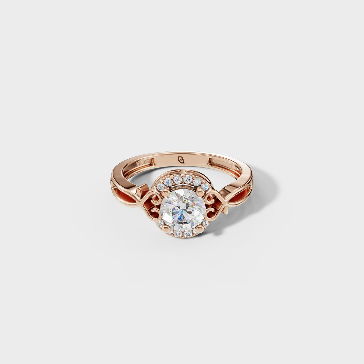 0.90ct Round Cut Diamond With Intricate Scrollwork Band
