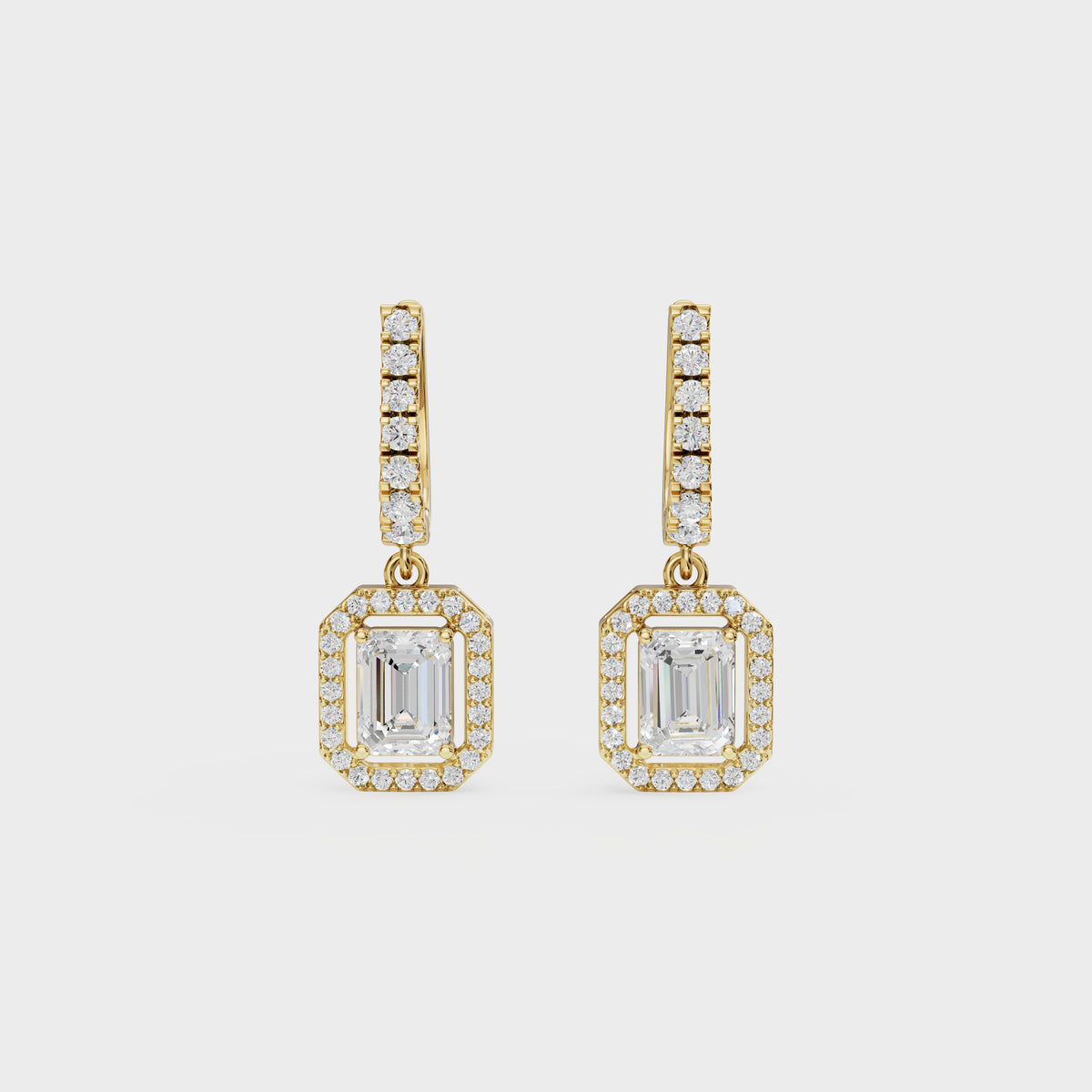 Emerald Halo Drop Huggie Earrings