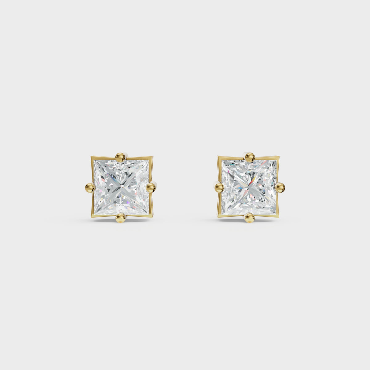 1ct Each Princess Cut Diamond Stud Earrings