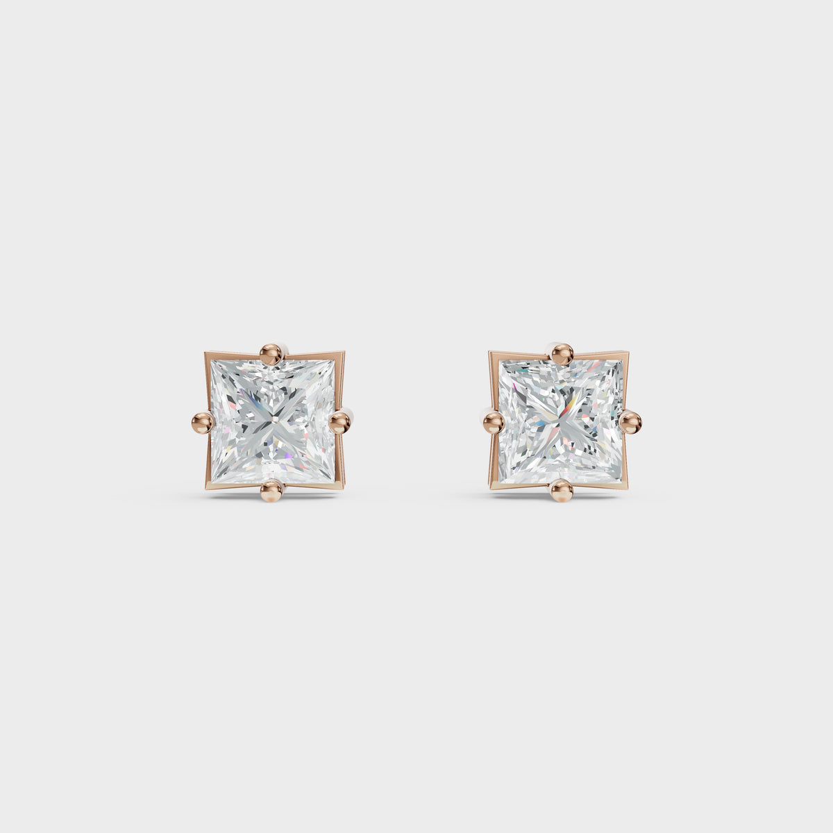 1ct Each Princess Cut Diamond Stud Earrings