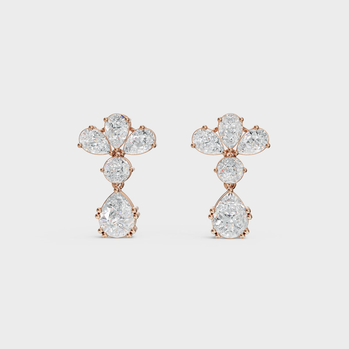 Pear & Round Diamond Drop Cluster Earrings