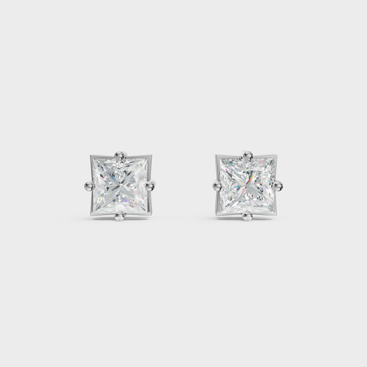 1ct Each Princess Cut Diamond Stud Earrings