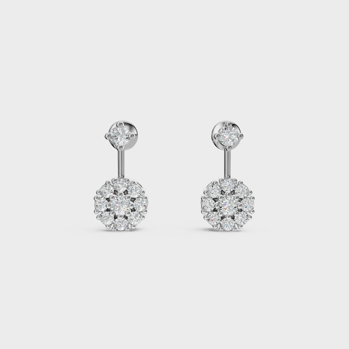 Round Cut Petal Cluster Stud Earrings