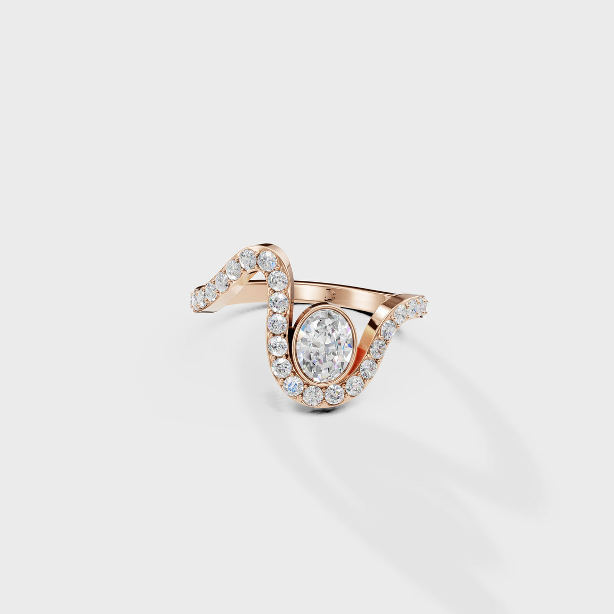 0.40ct Oval Cut Diamond Bezel Wave Bypass Ring