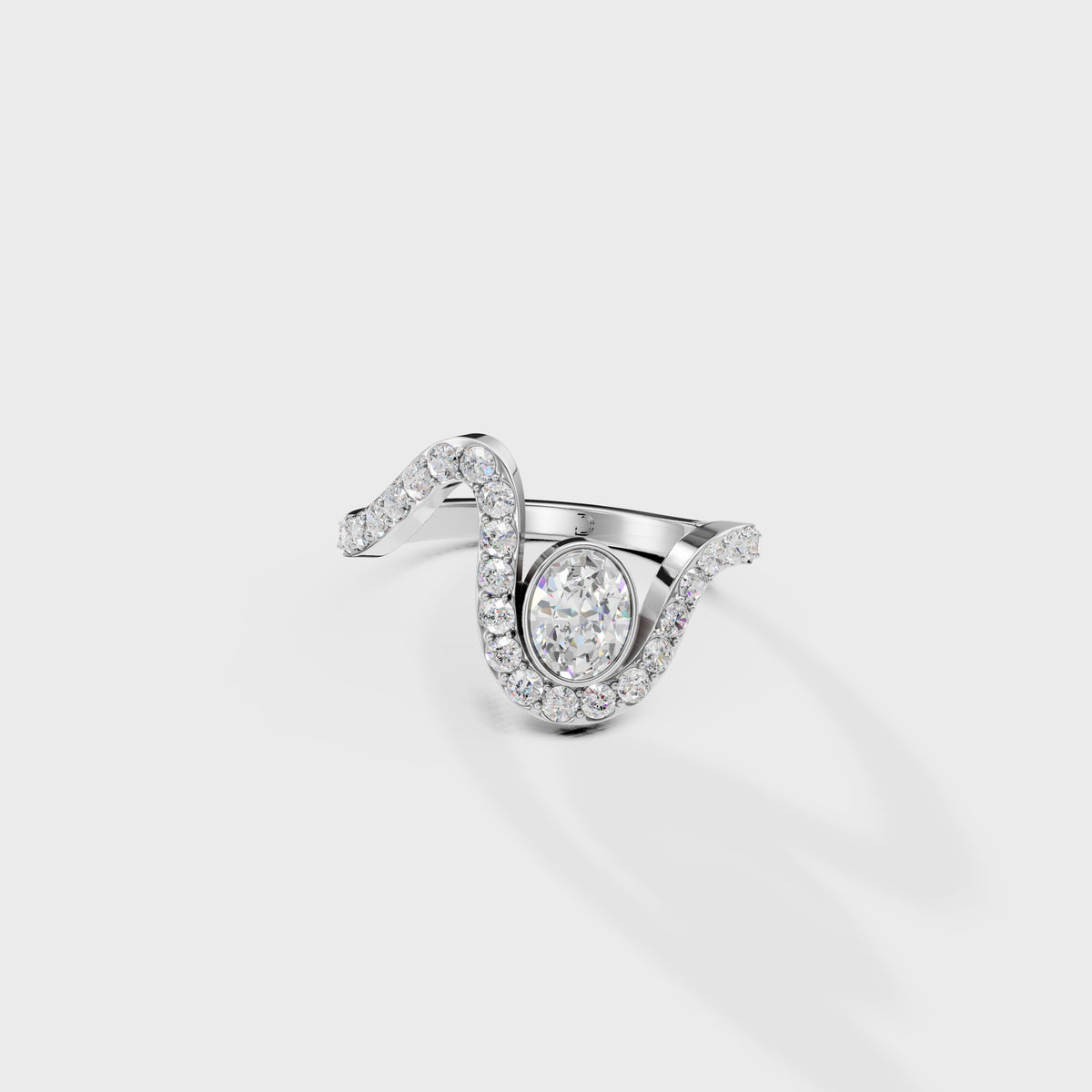 0.40ct Oval Cut Diamond Bezel Wave Bypass Ring