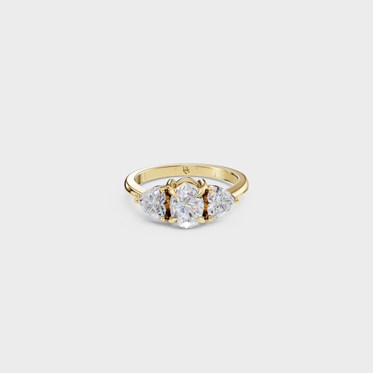 Three Stone Oval & Heart Cut Diamond Engagement Ring