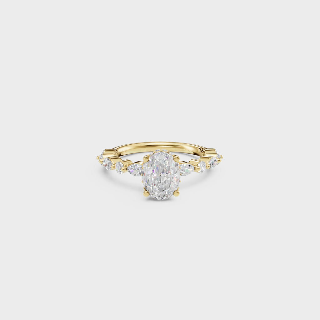 Oval Diamond Engagement Ring with Marquise Accents