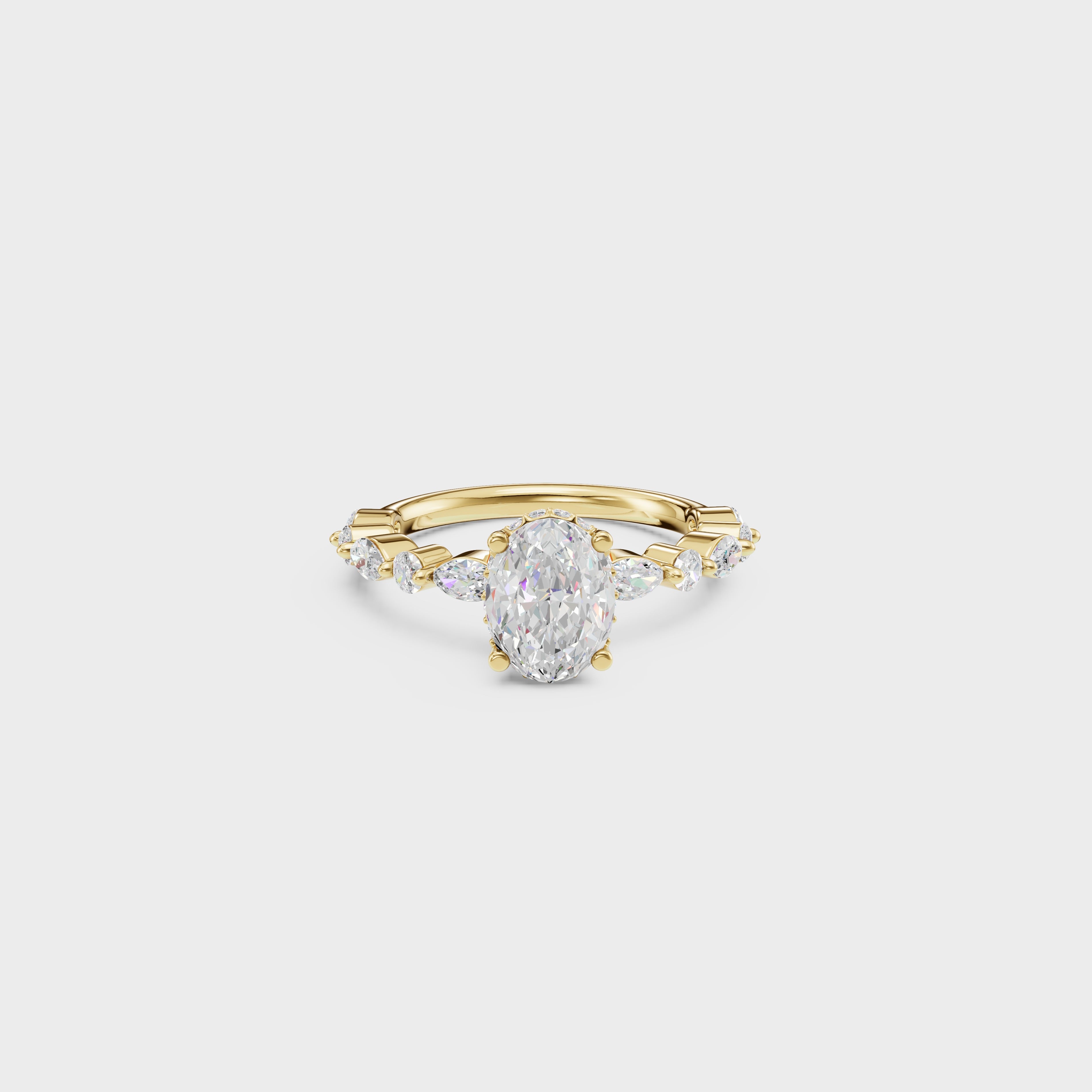 Oval Diamond Engagement Ring with Marquise Accents